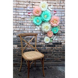 Fonder Mols Pompones de papel de seda con flores de crisantemo, mariposas y hojas de olivo para decoración de bodas, baby showers, cuartos de bebé, fiestas y eventos (en colores crema, durazno, menta)