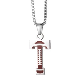EZUY GNAY Letter T Football Stainless steel Football Necklace Player Number Pendant silver Athlete Letter Jewelry