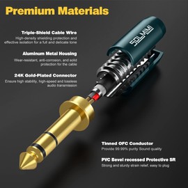 SOLMIMI Jack Adapter 3.5 mm to 6.35 mm, (2-Pack) TRS Jack 3.5 Female to 6.3 Male Stereo Headphones Audio Adapter Cable for Amplifier, Guitar, Piano, Laptop, Home Theater, Mixer - 30 cm