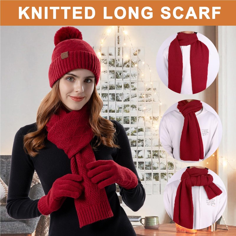 FUBABCO Winter Hat Scarf Gloves Set Women's Winter Warm Beanie