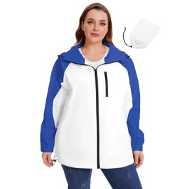 Avoogue Plus Size Rain Jackets for Women Rain Gear for Women Waterproof Lightweight Womens Jacket Windbreaker Blue with White XXL