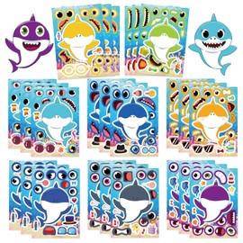 24 Sheets Shark Stickers for Kids,Make Your Own Shark Decor,Boys Make a Face Cartoon Stickers,Colorful Kawaii Sharks DIY Deals,Classroom Rewards,Art Craft Party Supplies