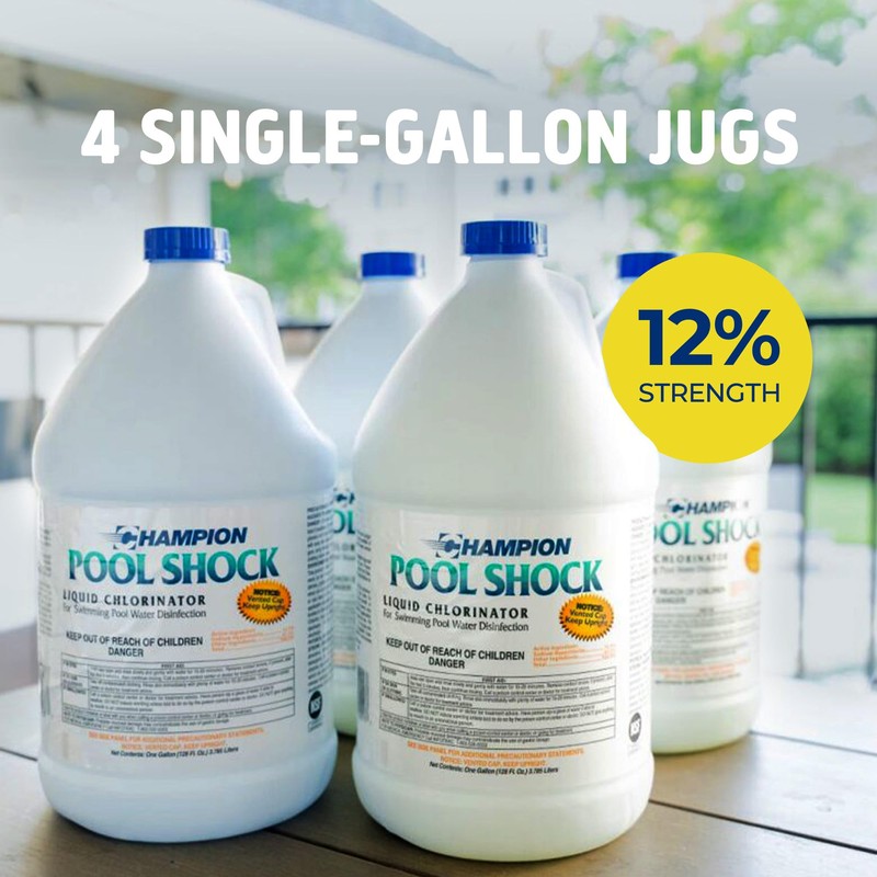 CPDI Champion 4-Pack Pool Shock, 12.5 Liquid Chlorinator for Swimming