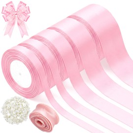 5 Rolls Pink Satin Ribbon 120 Yard Solid Fabric Ribbon for Bows Bouquet Present Wrapping Mother's Day Wedding Birthday Party Decoration