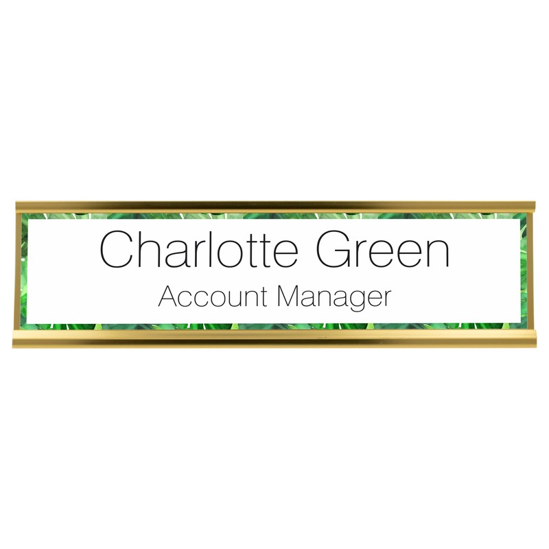 Plant Print Border with Black Text Desk Plaque Name and