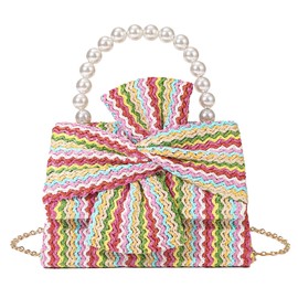 Elegant Straw Evening Bag Women Mini Bow Top Handle Satchel Style Clutch Handbags Cross Body Chain Strap Tote Purse