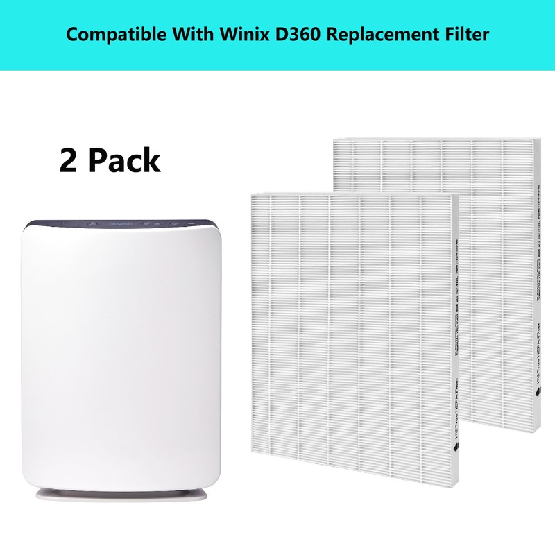2 Pack D360 True HEPA Replacement Filter, Compatible with Winix
