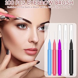 CANIPHA 100 Cepillos Micro para Cejas, Cepillo de Peine de Pestañas con Tapa, Cepillo Multifuncional para Laminación de Cejas, Carretes para Cejas, Cepillos Portátiles para Cejas, Herramienta de Exten