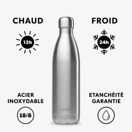 QWETCH – Isolierflasche Edelstahl 750 ml – Hält Ihre Getränke 12 Stunden warm und 24 Stunden kühl – BPA free – gebürsteter Edelstahl