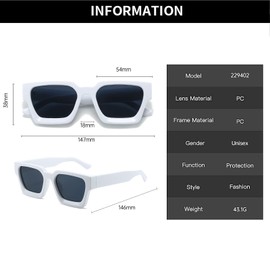 YAMEIZE 90s Sunglasses Retro Square with UV400 Protection Trendy Vintage Women Sunglasses Outdoor White