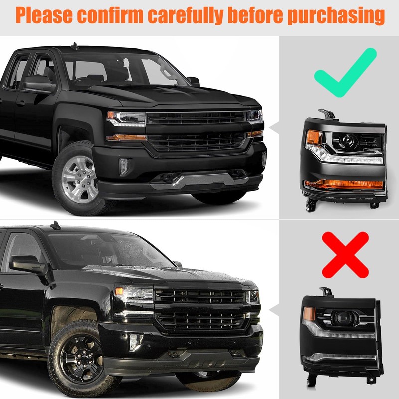 VLINCAR Headlight Assembly Compatible with Chevy Silverado 1500 2016 2017
