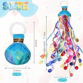 X-Kingsun 50Pcs Colorful Hand Throw Streamers with Ribbon Multi-Color Confetti Poppers No Mess Paper Crackers for Birthday Wedding Party Holiday Celebrations