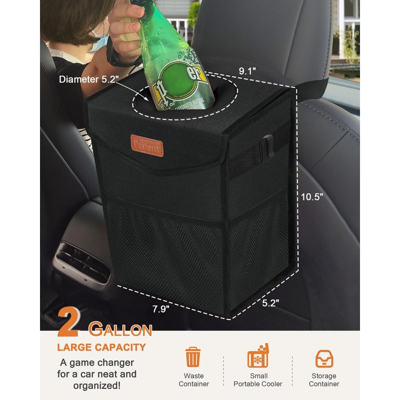 Pritent Car Trash Can with Lid, Cute Leakproof Car Trash