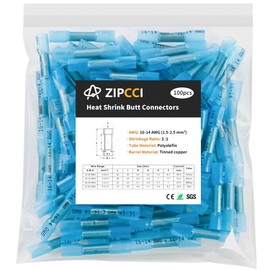 16-14 AWG Heat Shrink Butt Connectors - 100Pcs Blue Insulated Waterproof Electrical Marine Automotive Wire Splice Connector Crimp Wiring Terminals