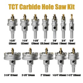 Metal Hole Saw Kit, 16pcs TCT 5/8"-2-1/4" Carbide Hole Saw Kit, with Pilot Drill Bits, 3-Edge Blade for Precision Cutting Stainless Steel Iron Copper Brass Aluminum