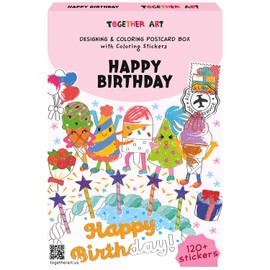 Together Art Happy Birthday Designing & Coloring Envelope Card Art Box – 14 Cards & 100+ Stickers, Creative Craft Kit for Kids & Family