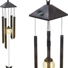 Baoblaze Outdoor Solar Light Wind Chime Hanging Decoration Sturdy Accessories for Patio Landscape Colour Changing Lantern Height 75cm