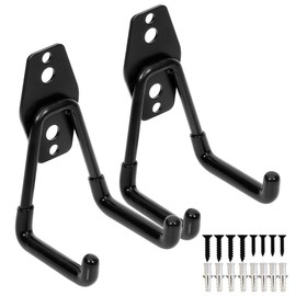 Garage Utility Double Hooks,Heavy Duty Steel Wall Mount Storage Organizer with Anti-Slip Coating,Load Capacity 66 LB (2 Pack Black 3" U Hook)