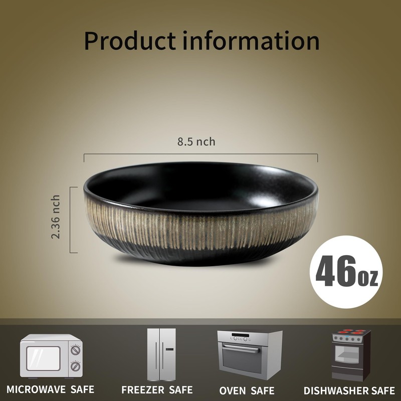 KOOV Ceramic Bowl, 46 OZ Pasta Bowls Set of 4,