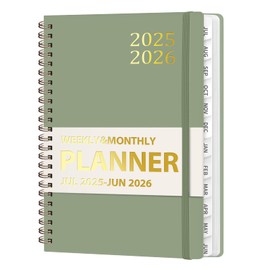 Daily Planner 2025-2026, July 2025 - June 2026 Planner, Hard Cover Calendar Planning Book with Tabs, Notes Pages, 6.3" x 8.4", Academic Weekly＆Monthly School Organizer for Students Teachers, Green