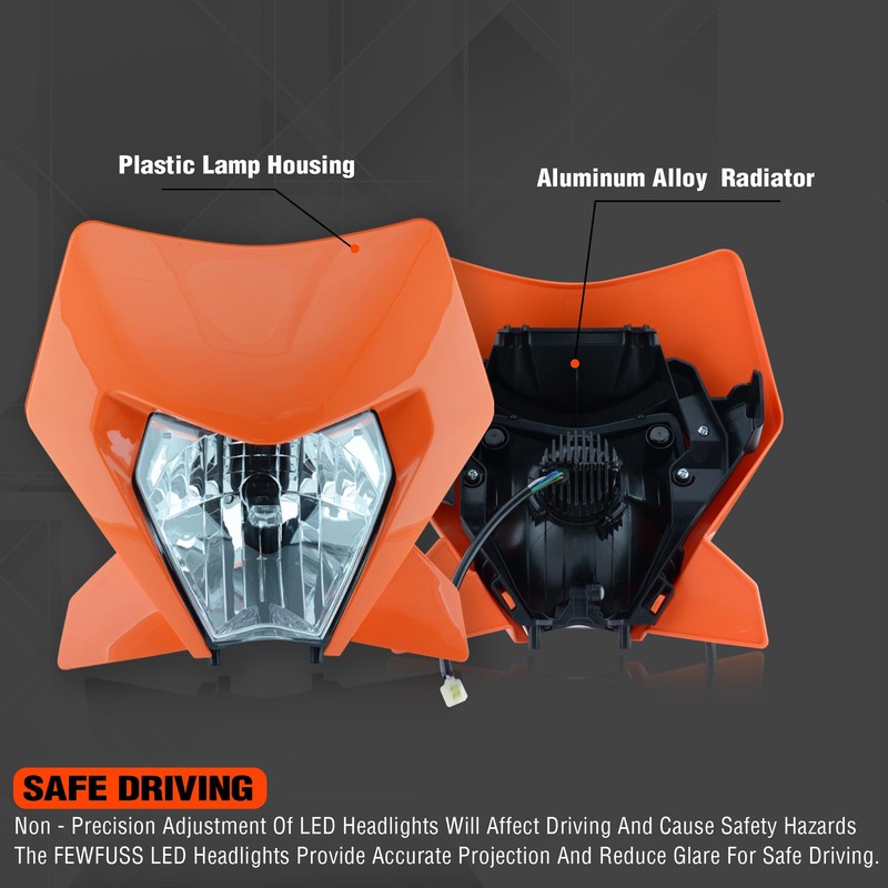 fewfuss Universal Dirt Bike LED Headlight Kit, Motorcycle Dirt Pit