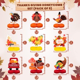KatchOn, Thanksgiving Centerpieces For Tables - Pack of 9 | Friendsgiving Decorations for Table | Thanksgiving Honeycomb Centerpieces, Thanksgiving Table Decorations | Thanksgiving Decorations Indoor