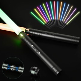 MozkeTo19 Lightsaber, Upgraded RGB 15 Colors and 4 Battle Sound Modes, Rechargeable Lightsaber Toy with Sturdy Metal Handle, Suitable for Children and Adults Dress Up & Pretend Play (2Pcs)
