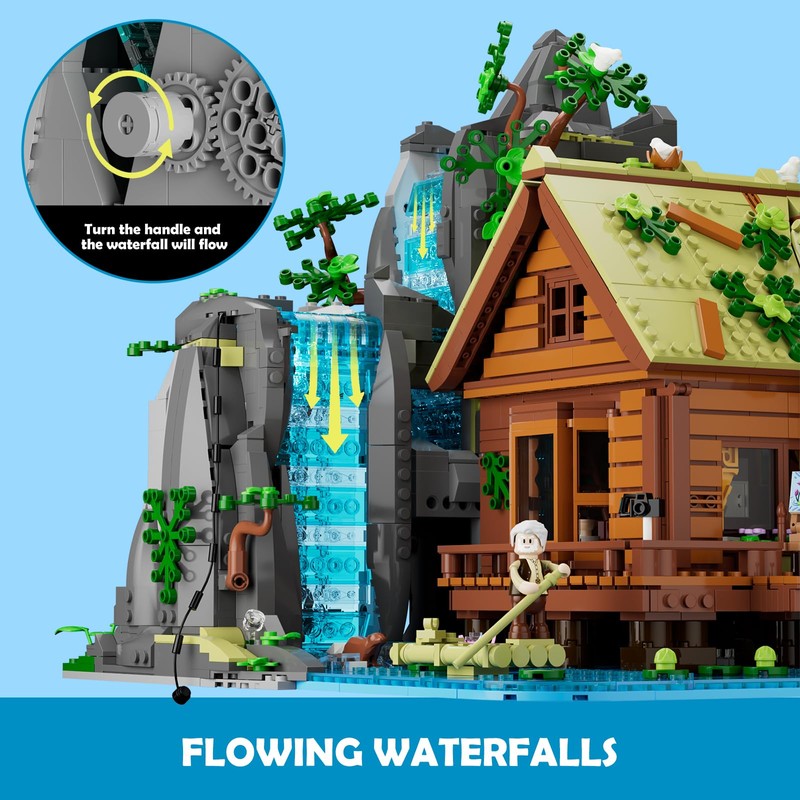 Lumibricks Waterfall-Cabin Lighting Building-Bricks Set - 2539 Pcs Retro Waterfall
