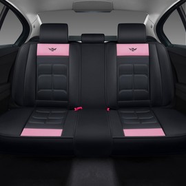 YHCBNKI Car Seat Covers, PU Leather, Full Set for 5-Seat Vehicles, Black (BK-Pink)