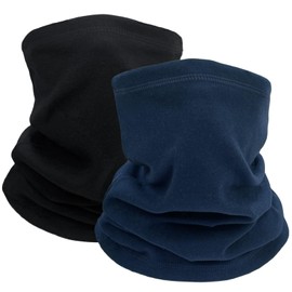 2 Pack Neck Warmer Snoods for Men Women Warm Windproof Thin Fleece Winter Neck Gaiter Scarfs Face Covering Bandana for Hiking Skiing Cycling Running (Black+Navy)