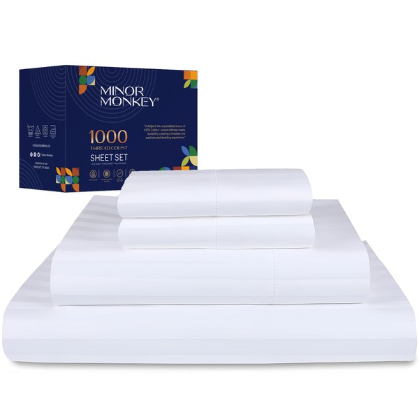 Minor Monkey 100% Egyptian Cotton King Size Damask Striped Sheets,