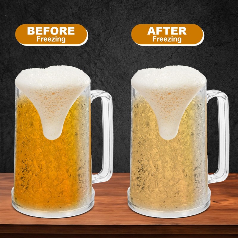 4 Pack Freezer Beer Mugs, 16 oz Clear Double Wall