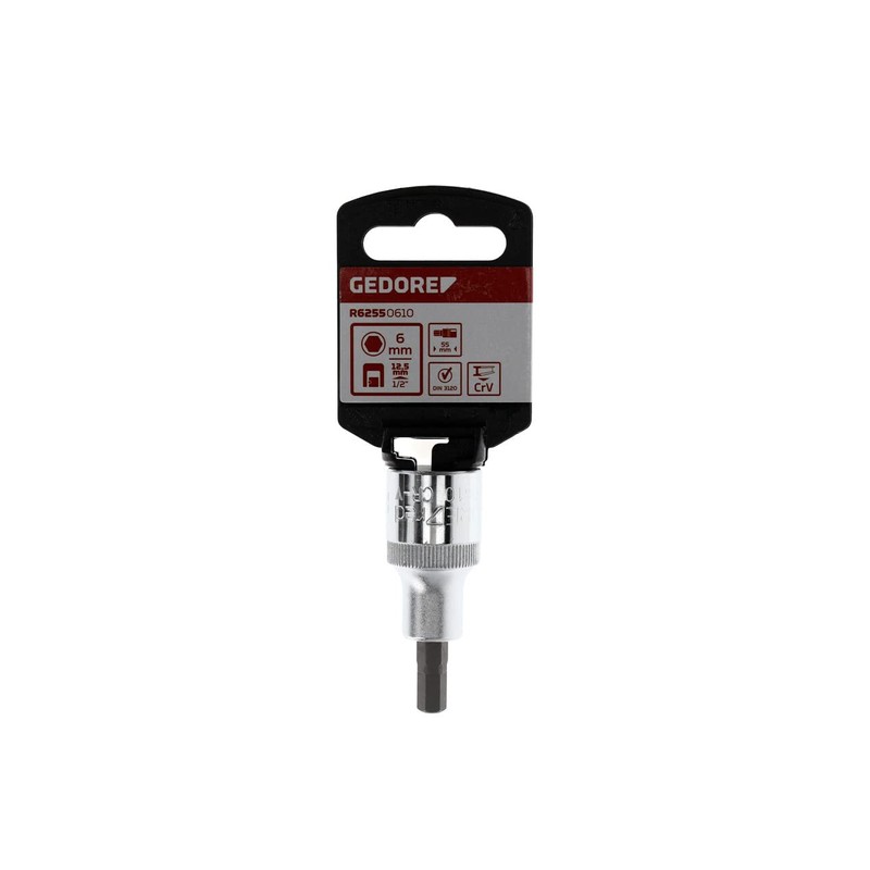 GEDORE red Screwdriver bit socket hex, 6 mm AF, 1/2"