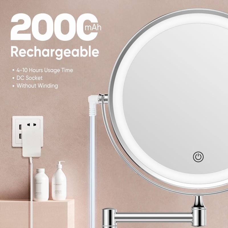 FASCINATE Rechargeable Wall Mounted Makeup Mirror with Lights and Magnification,