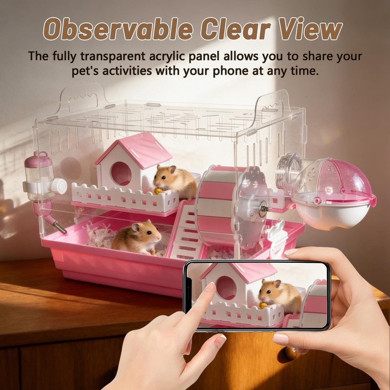 Pretoee 7-in-1 Acrylic Hamster Cage with All Accessories - Double