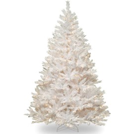 National Tree Company Pre-lit Artificial Christmas Tree | Includes Pre-strung White Lights and Stand | White With Silver Glitter | Winchester White Pine - 7 ft
