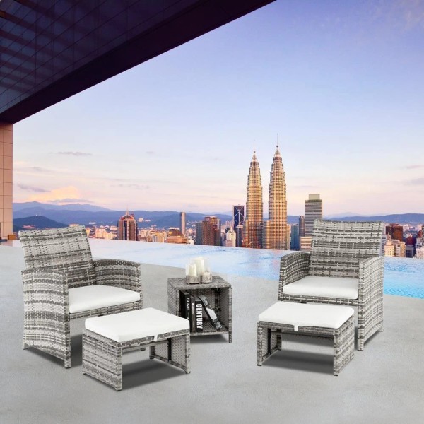 5PC Patio Rattan Wicker Chair 2-Person Sofa Table Set Patio