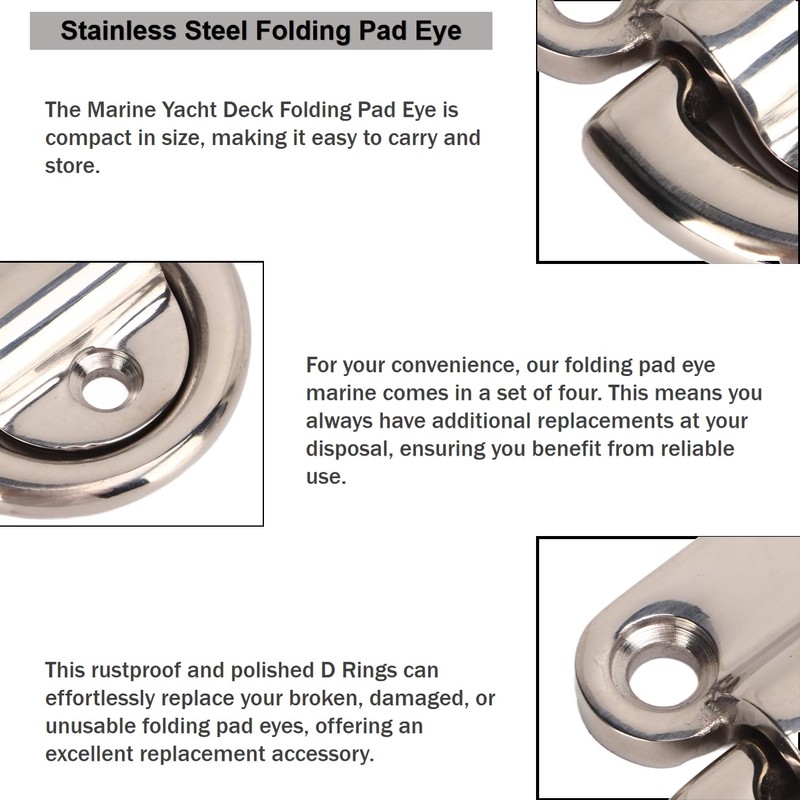 4 Sets Boat D Tie Down, Stainless Steel Folding Pad