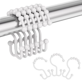Amazer Plastic Shower Curtain Hooks, Double Shower Curtain Rings, Shower Rings for Shower Curtain, White Shower Hooks for Curtain Liner Bathroom - 12 Pcs