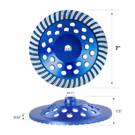 SALI 5PCS 7 Inch Concrete Grinding Wheels 43 Turbo Diamond Segments 5/8-11 Arbor Diamond Grinding Wheel Fit for Paint, Epoxy, Mastic, Coating Removal