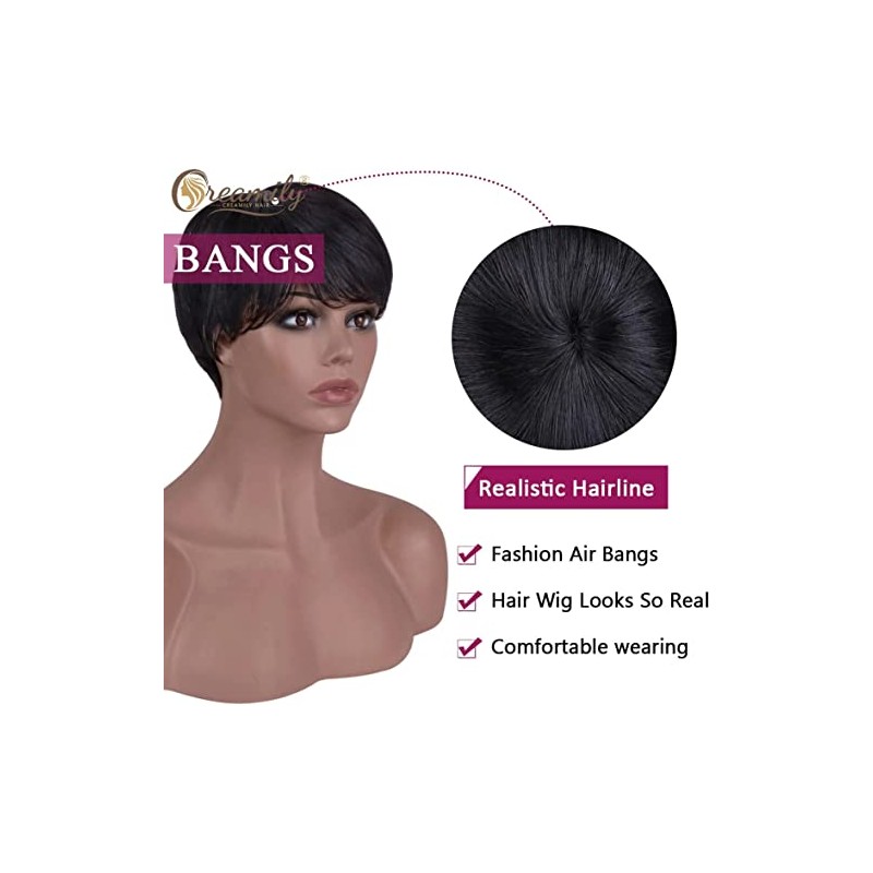 Creamily- Pelucas cortas de corte Pixie negro para mujeres negras,
