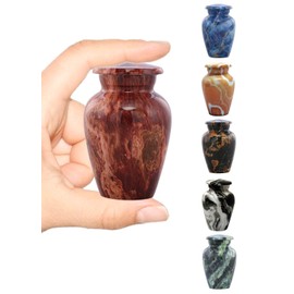 Marble Finish Metal Keepsake Mini Cremation Urn - Human or Pet Ashes Token Urn with Velvet Bag (Volcano Red)