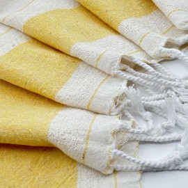 BERCA HOME Ephesus Turkish Beach Towel – Lightweight, Quick Dry, Sand Free – 100% Cotton Peshtemal Hammam & Bath Towel – 90x190 cm – Soft & Compact for Spa, Travel, Gym, Yoga, Camp, Picnic (Yellow)