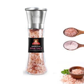 Malka Himalayan Pink Salt Grinder - Unrefined Coarse Pink Salt Crusher 7 Oz (0.5 Lbs.) - 100% Natural Himalayan