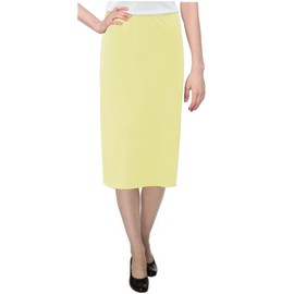 Baby'O Women's Basic Modest 26" Below The Knee Length Stretch Knit Straight Skirt, Lemon, 24