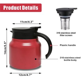 2 PCS Thermal Coffee Carafe, 27oz Stainless Steel Thermo for Hot Liquids Cold Drinks Double Wall Vacuum Insulated Coffee Thermo Teapot Beverage Server Dispenser for Water Milke Tea Coffee, Black Red