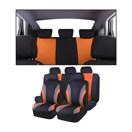 AUCELI Car Seat Covers Full Set, Breathable Front and Rear Seat Covers with 2mm Composite Sponge Inside, Premium Cloth Automotive Seat Cushion Protectors Covers for Most Cars (Orange)