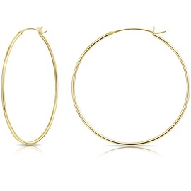 DTPsilver® 925 Sterling Silver Yellow Gold Plated Round Hoop Earrings - Small/Medium/Large - Thickness 1.2mm - Diameter: 10, 12, 14, 16, 18, 20, 25, 30, 35, 40, 50, 60mm, Sterling Silver