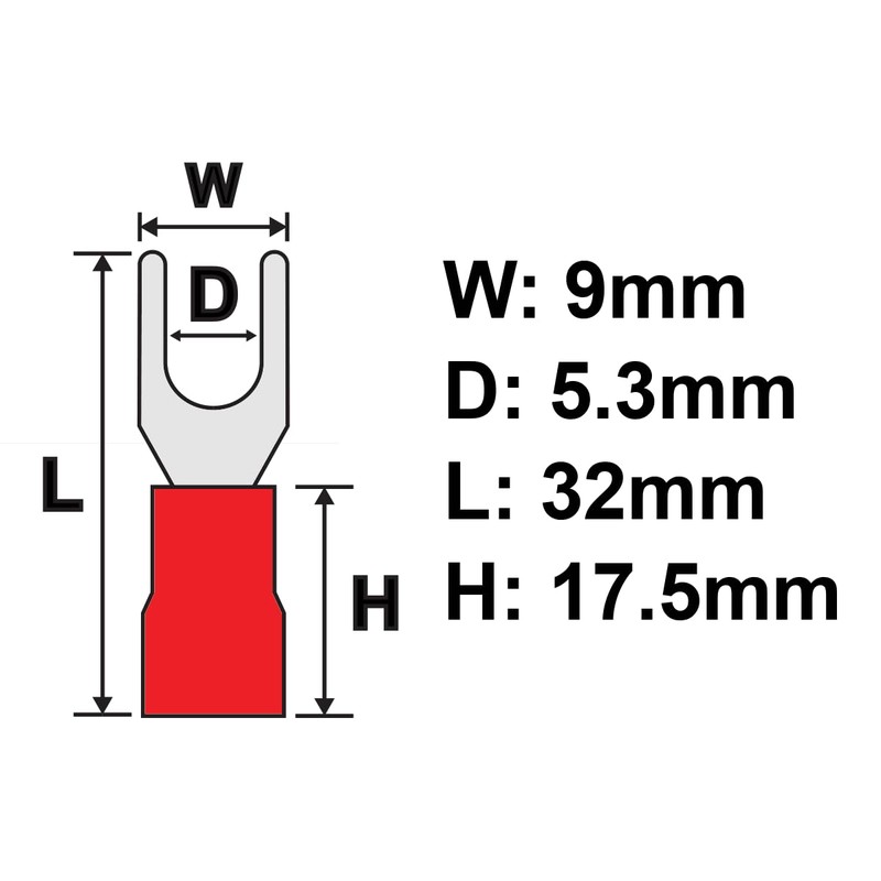 25PCS 8 AWG #10 Insulated Fork Terminal Connector 62A 600V