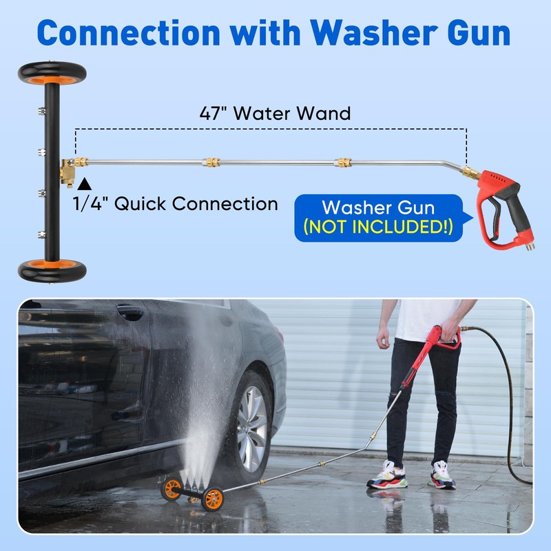 2-in-1 16' Undercarriage Pressure Washer Water Broom, 4000PSI Under Car